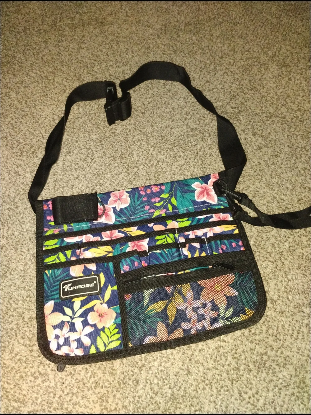 Floral Crossbody Organizer Bag with Adjustable Strap